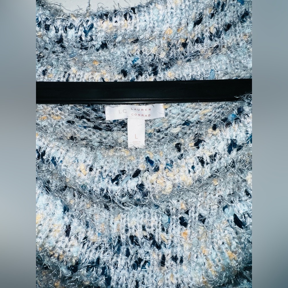 LC Lauren Conrad Fuzzy Cowl Neck Sweater Blue Speckled Size L - Picture 2 of 5